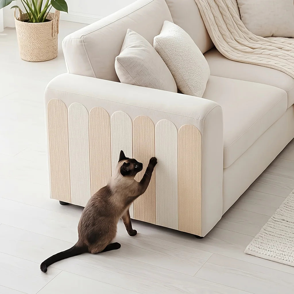 Stop sofa shredding without covering your home in ugly plastic wrap. Give your cat a full-body vertical stretch that actually complements your decor.