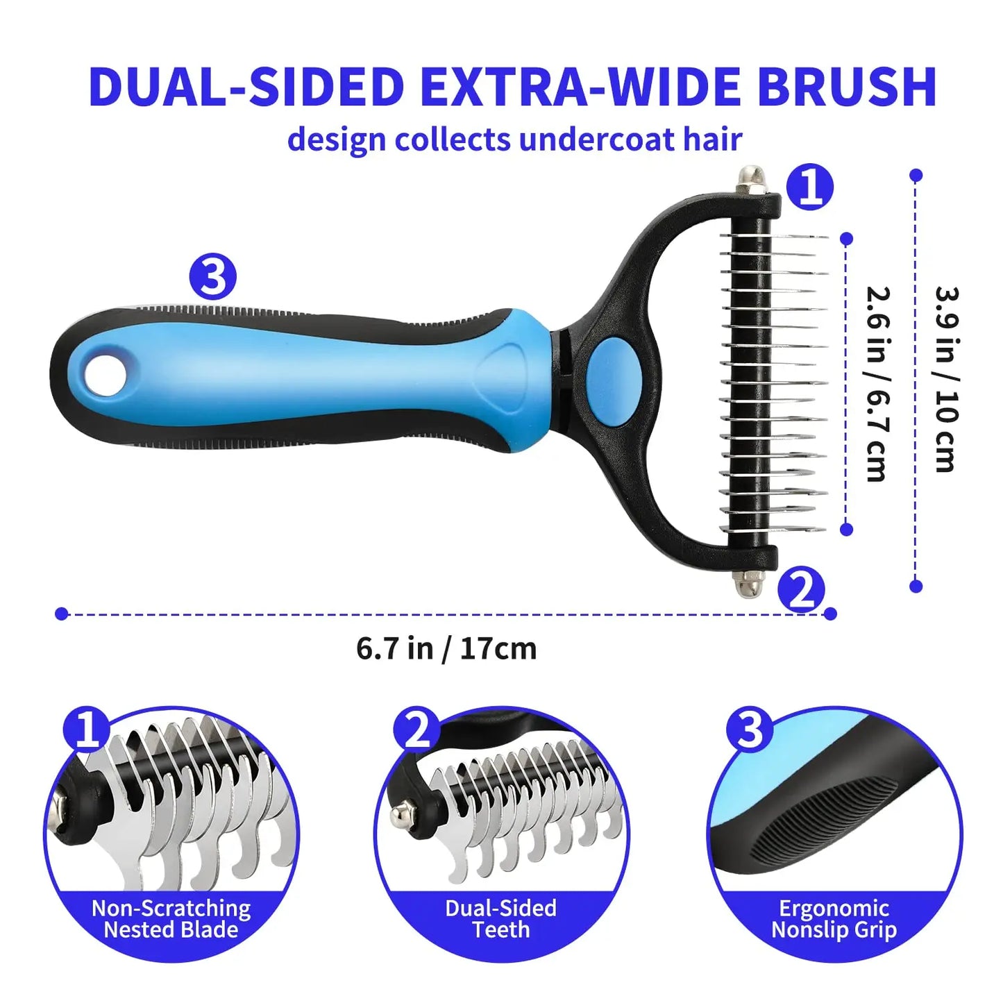 2-in-1 Pet Deshedding Brush | Professional Undercoat Rake