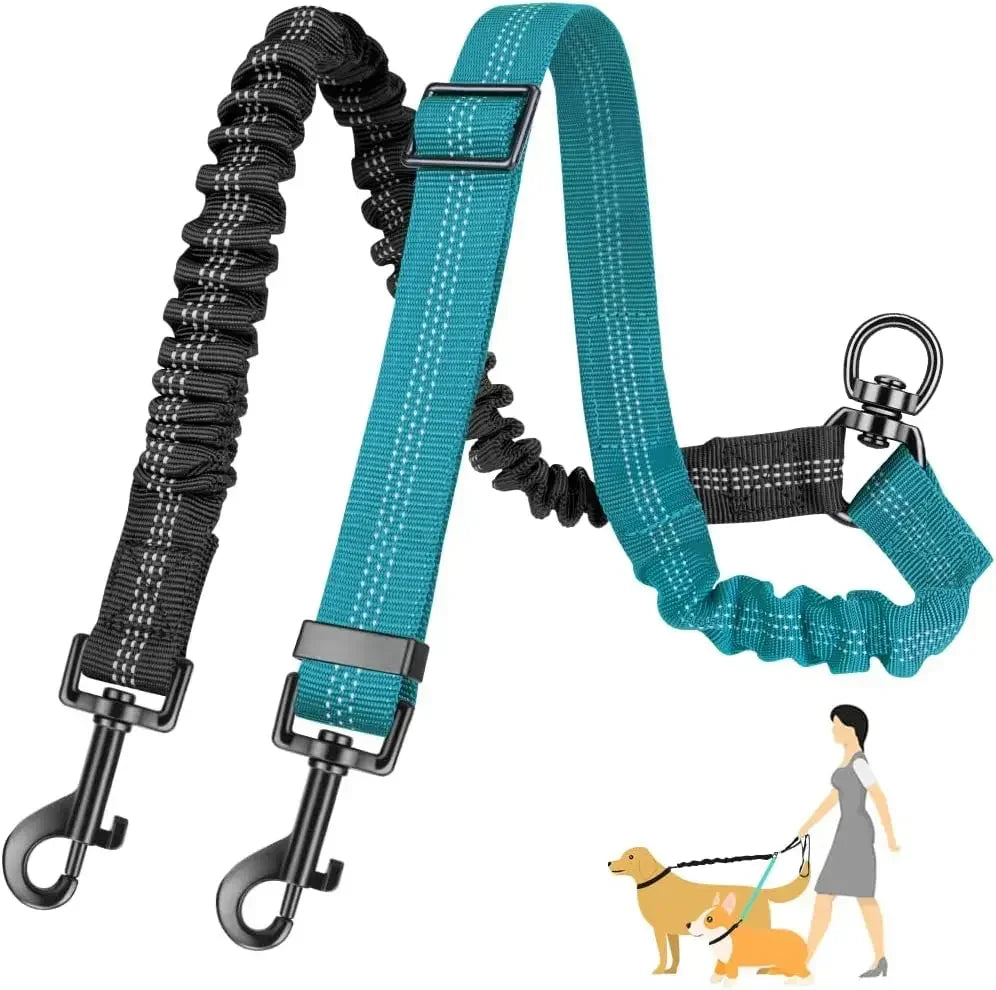 Restore peace and harmony to your daily walks. An innovative, tangle-free dual leash system that elegantly balances the different energies of your dogs while repurposing your favorite old leash.