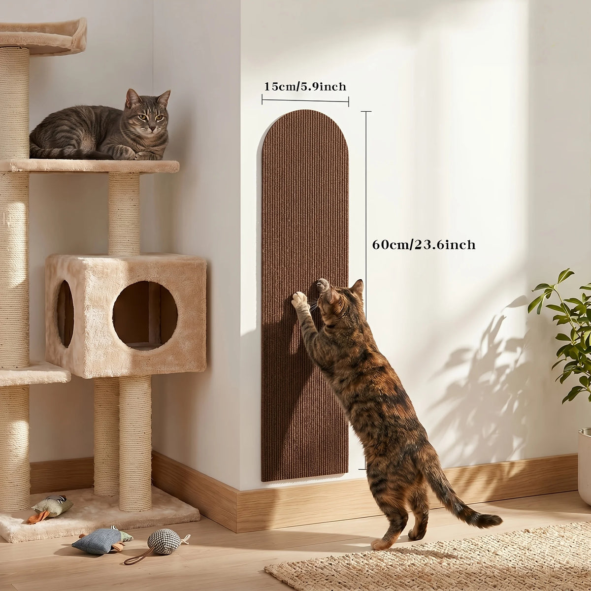 Stop sofa shredding without covering your home in ugly plastic wrap. Give your cat a full-body vertical stretch that actually complements your decor.