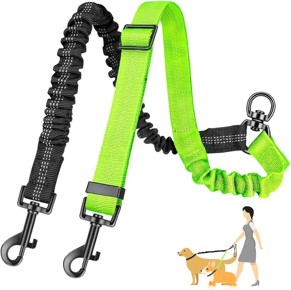 Restore peace and harmony to your daily walks. An innovative, tangle-free dual leash system that elegantly balances the different energies of your dogs while repurposing your favorite old leash.