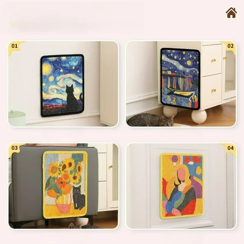 Artistic Wall-Mounted Cat Scratcher: Space-Saving Vertical Scraper for Apartments & Furniture Protection