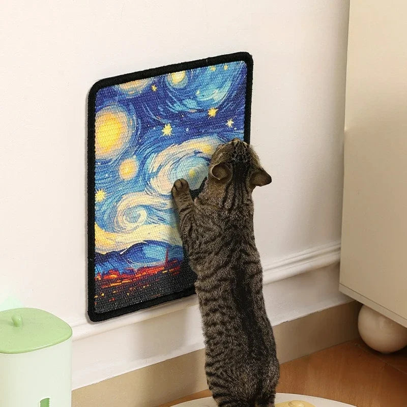Artistic Wall-Mounted Cat Scratcher: Space-Saving Vertical Scraper for Apartments & Furniture Protection