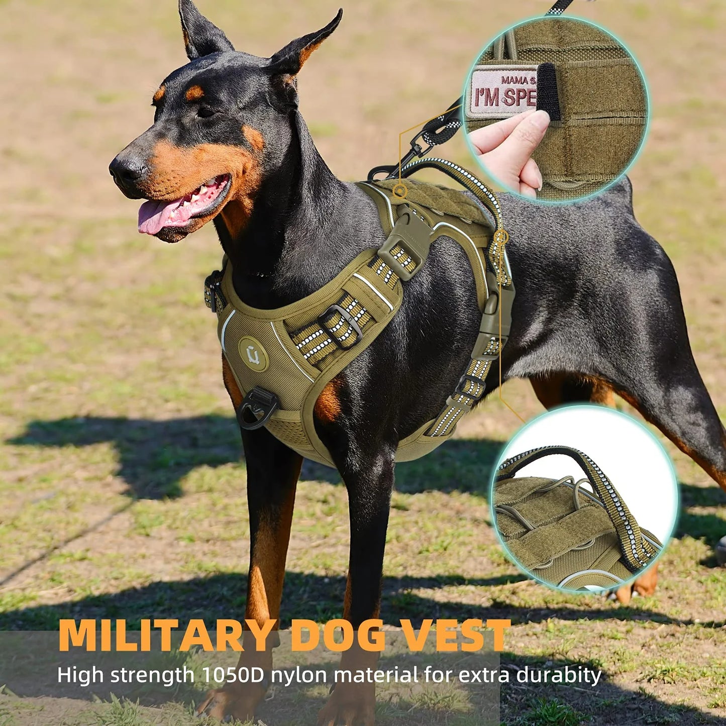 Tactical No-Pull Dog Harness | Reflective MOLLE Vest for Large Dogs