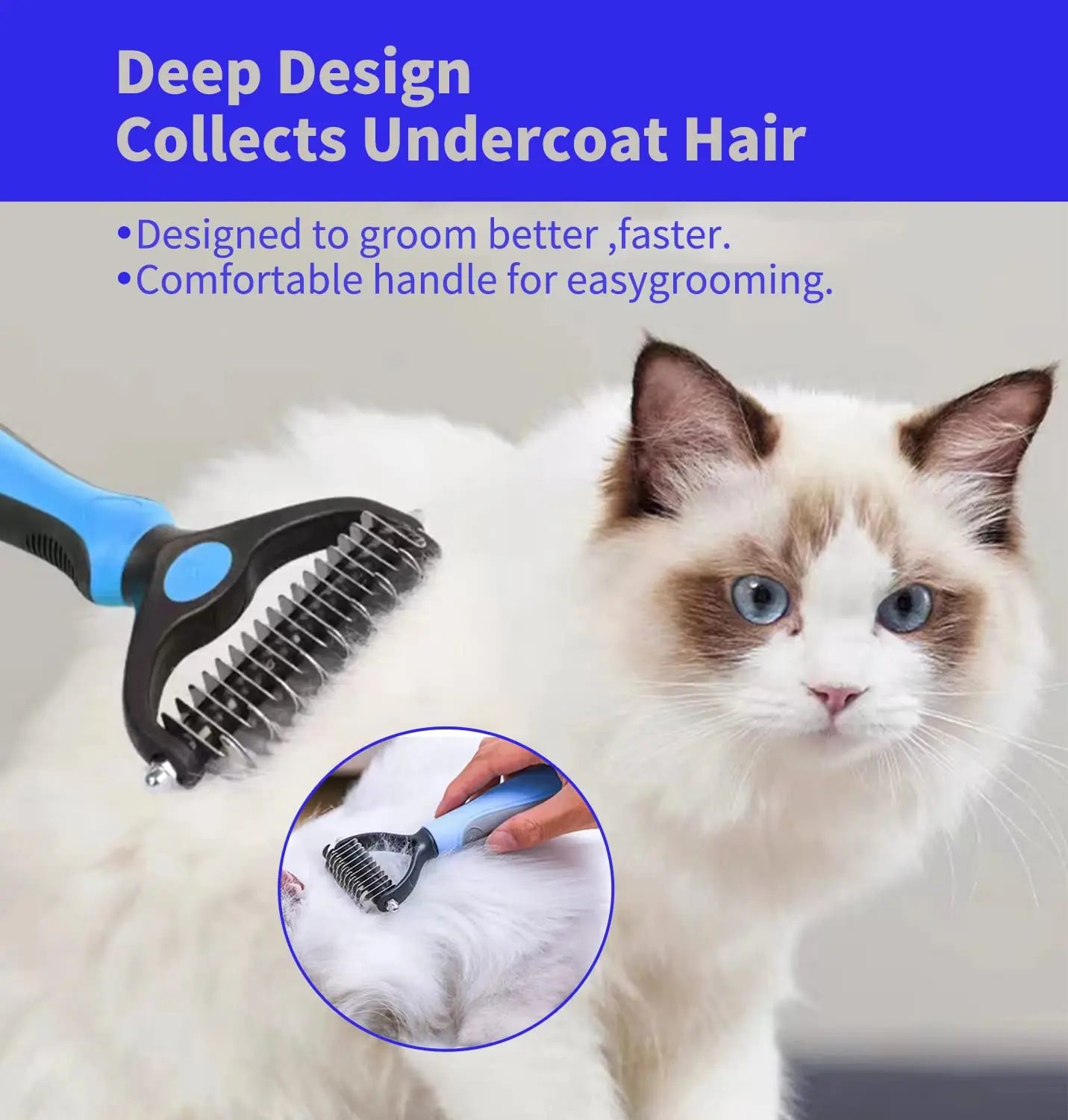 2-in-1 Pet Deshedding Brush | Professional Undercoat Rake
