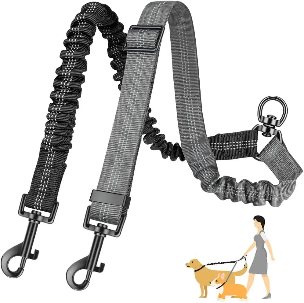 Restore peace and harmony to your daily walks. An innovative, tangle-free dual leash system that elegantly balances the different energies of your dogs while repurposing your favorite old leash.