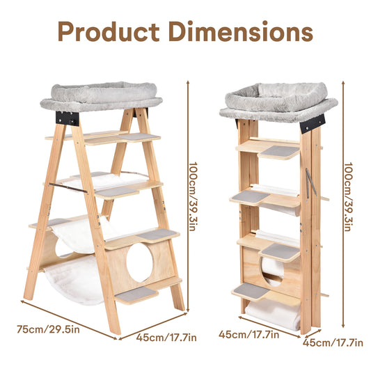 Stop surrendering your living room to carpeted, hair-trapping eyesores. Give your cats the high-vantage playground they crave—in a solid wood, foldable ladder tower that looks gorgeous in any corner or window