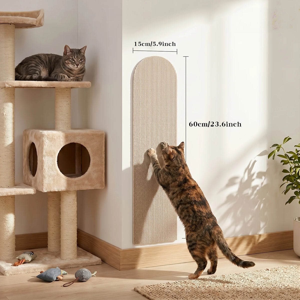 Stop sofa shredding without covering your home in ugly plastic wrap. Give your cat a full-body vertical stretch that actually complements your decor.