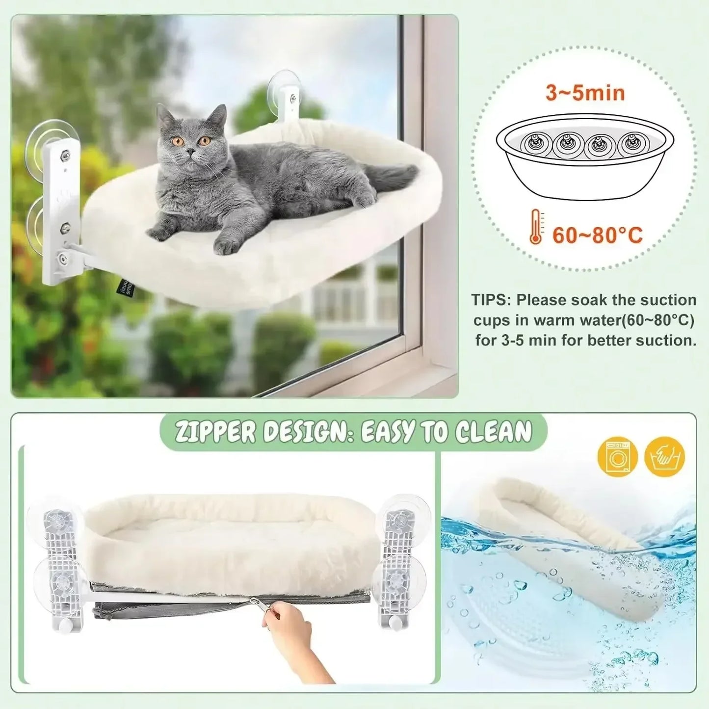 Winter Cat Window Hammock | 40lb Capacity Suction Cup Perch