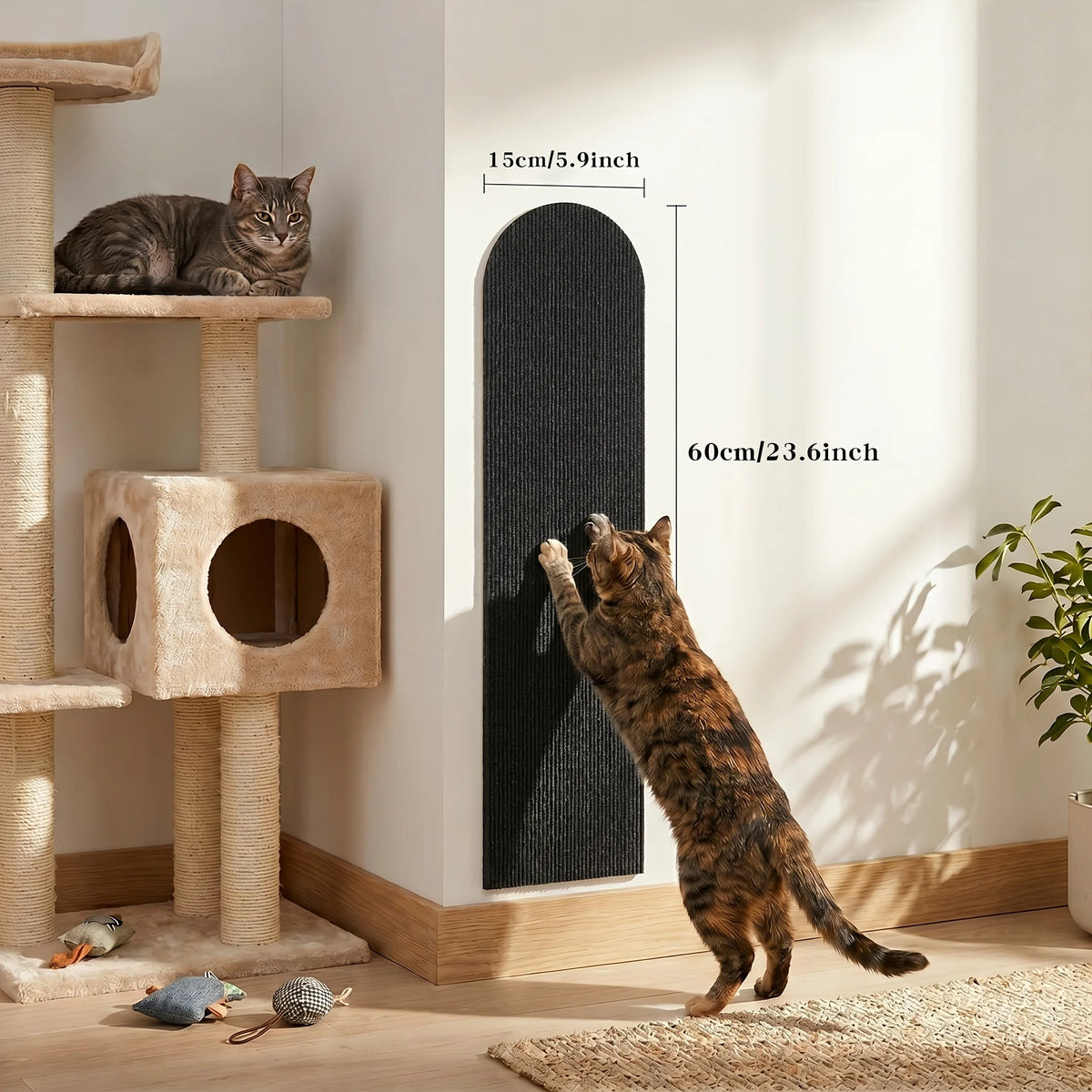 Stop sofa shredding without covering your home in ugly plastic wrap. Give your cat a full-body vertical stretch that actually complements your decor.