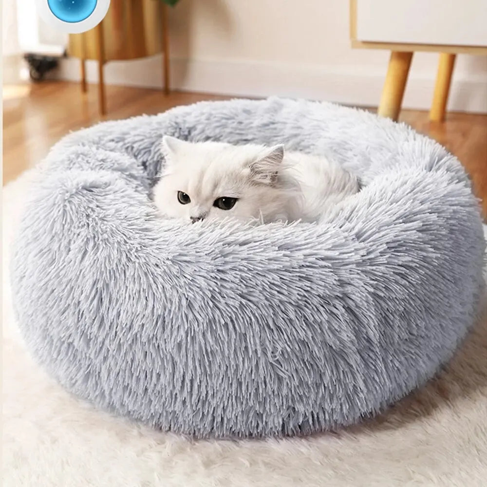 Warm Long Plush Cat Bed for Cats & Small Dogs