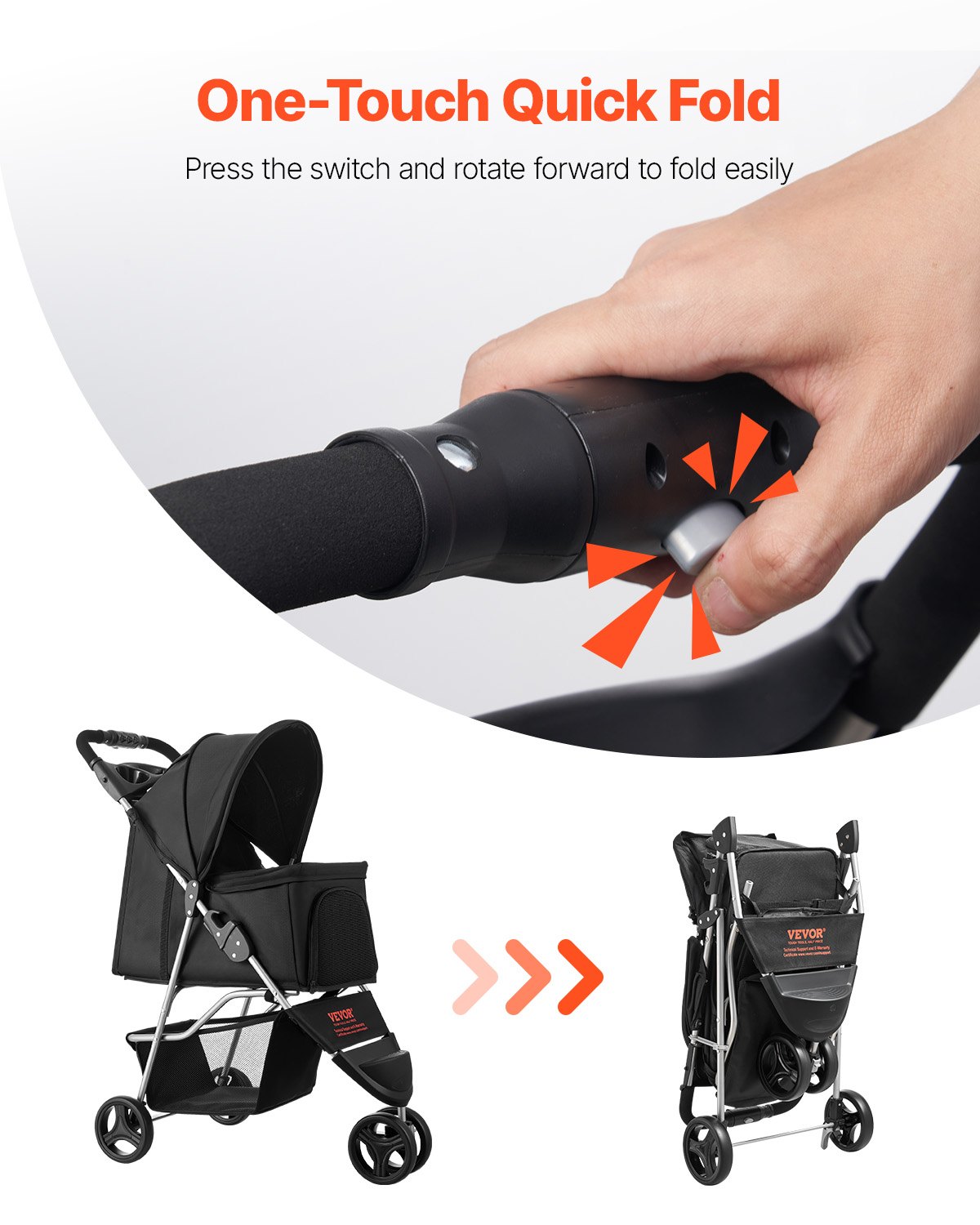 3-Wheel Pet Stroller | Foldable Outdoor Jogger up to 35lbs