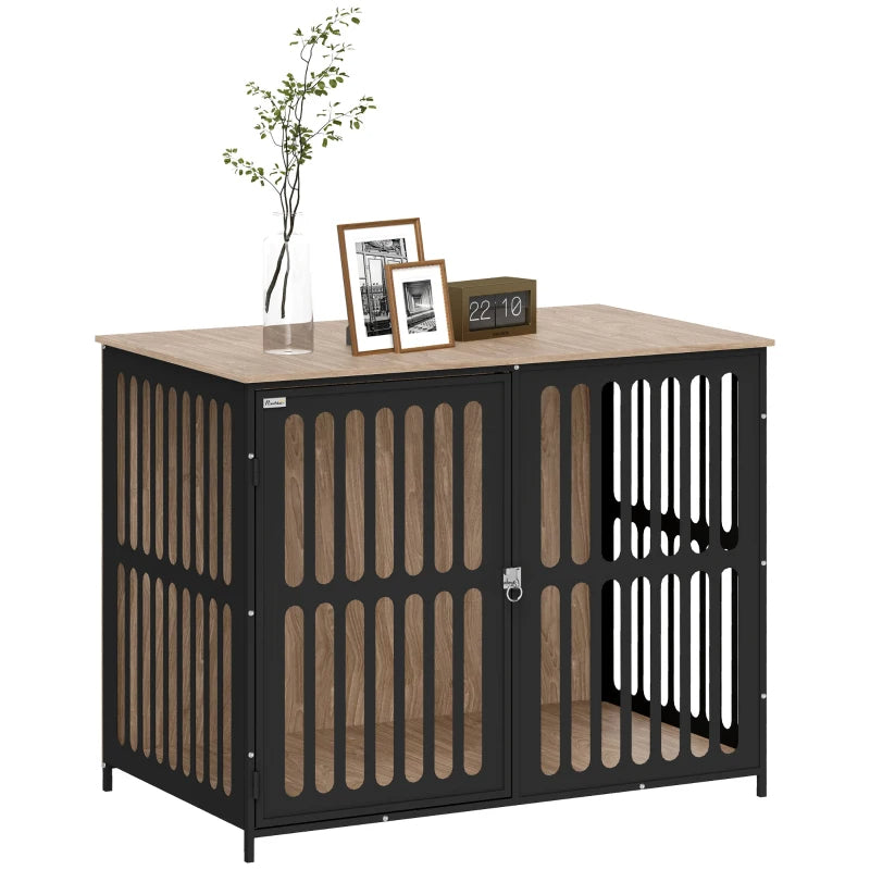 39" Walnut Dog Crate Furniture | Anti-Chew Mesh Kennel Table