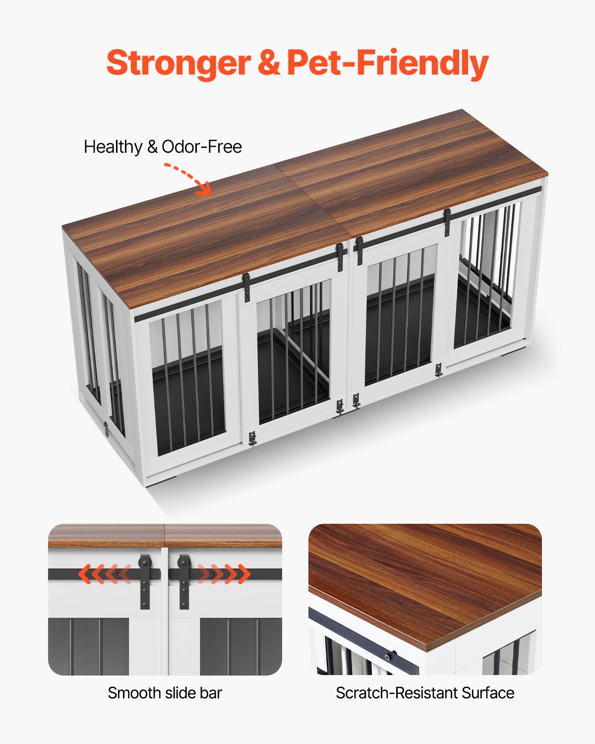 72" Double Dog Crate Furniture | Large Wooden Kennel TV Stand