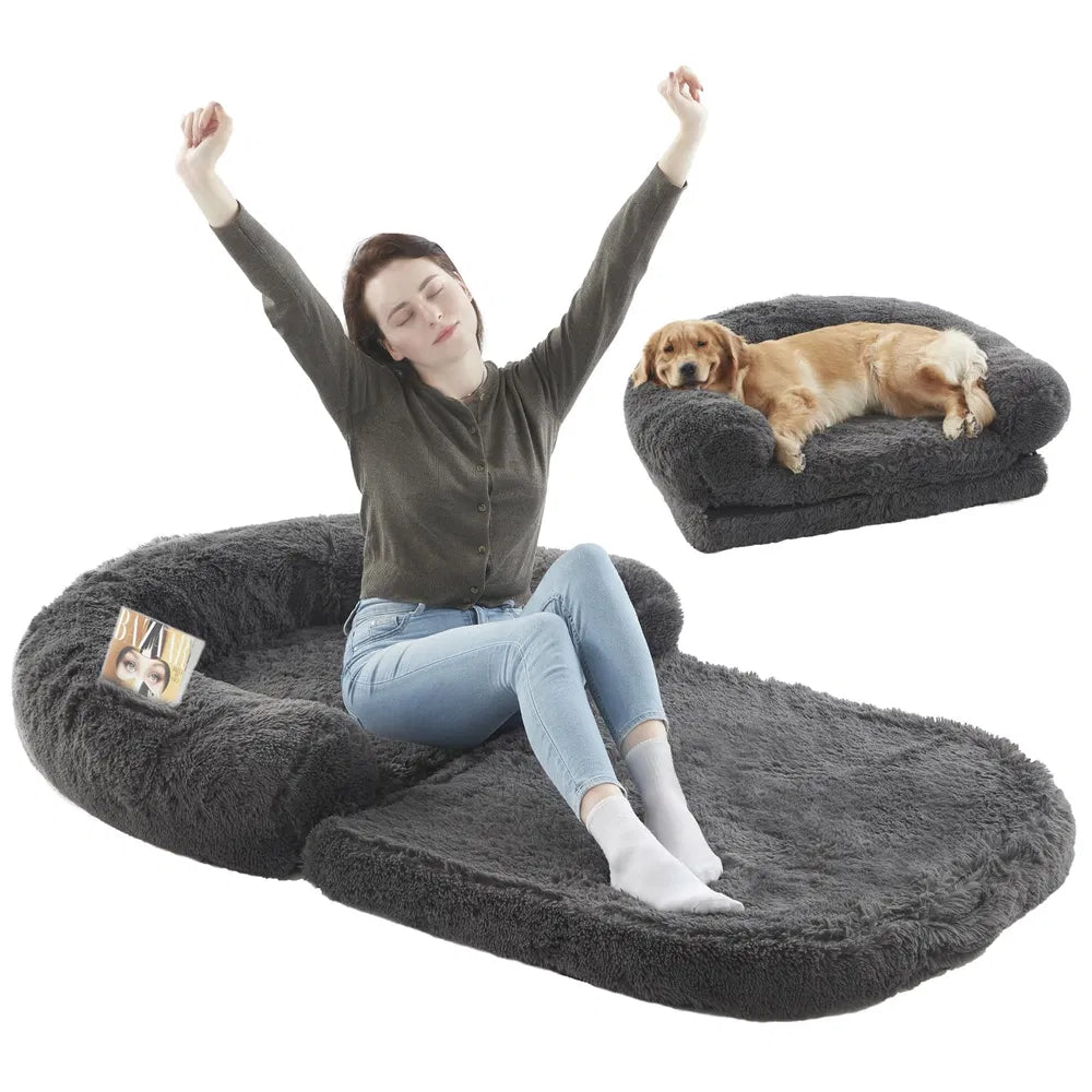 71" Human Dog Bed for People & Pets | Foldable Plush Mat