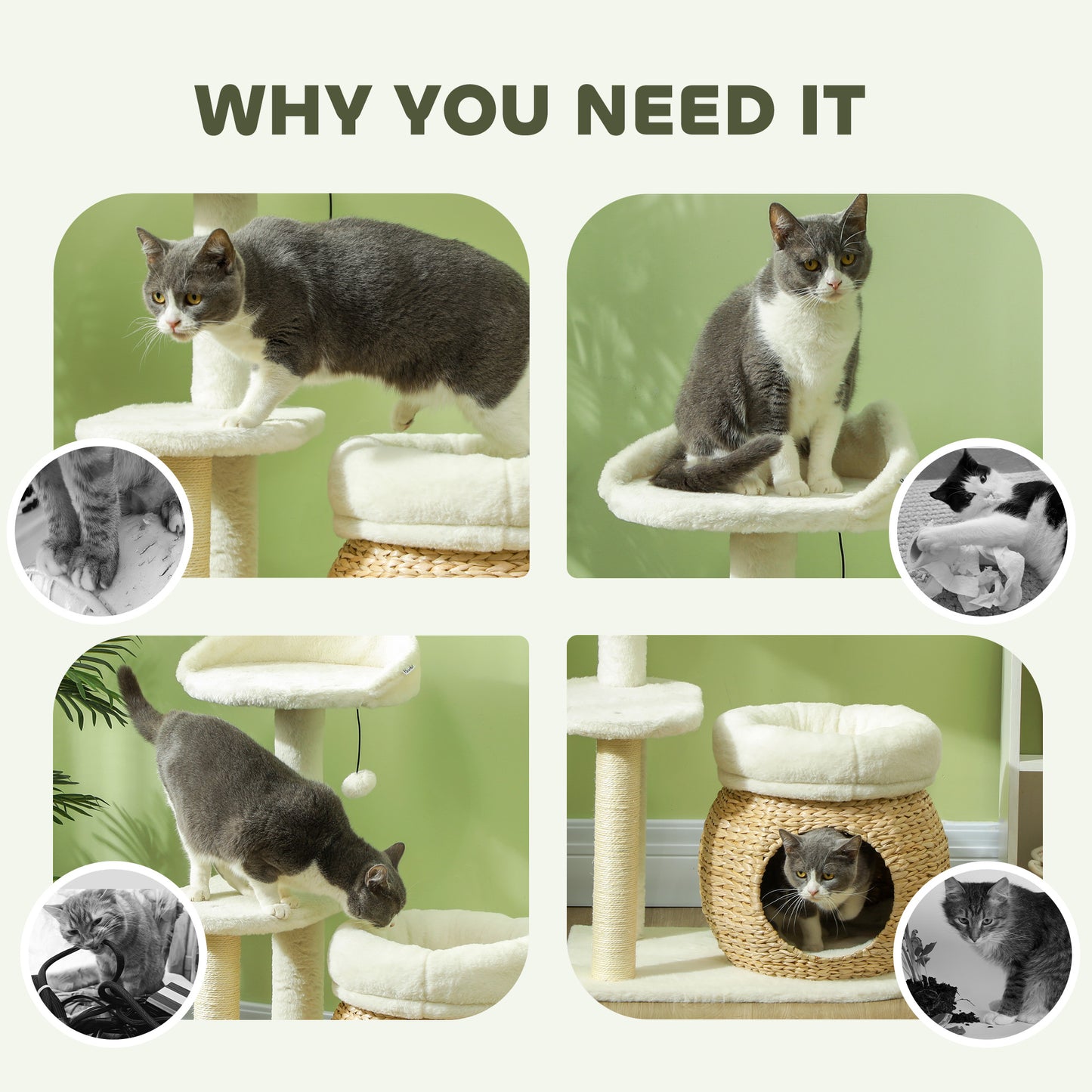 31" Multi-Level Cat Tree with Scratching Posts | Cat Condo & Bed for Indoor Cats