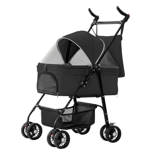 4-Wheel Pet Stroller | Foldable Cart with Removable Liner