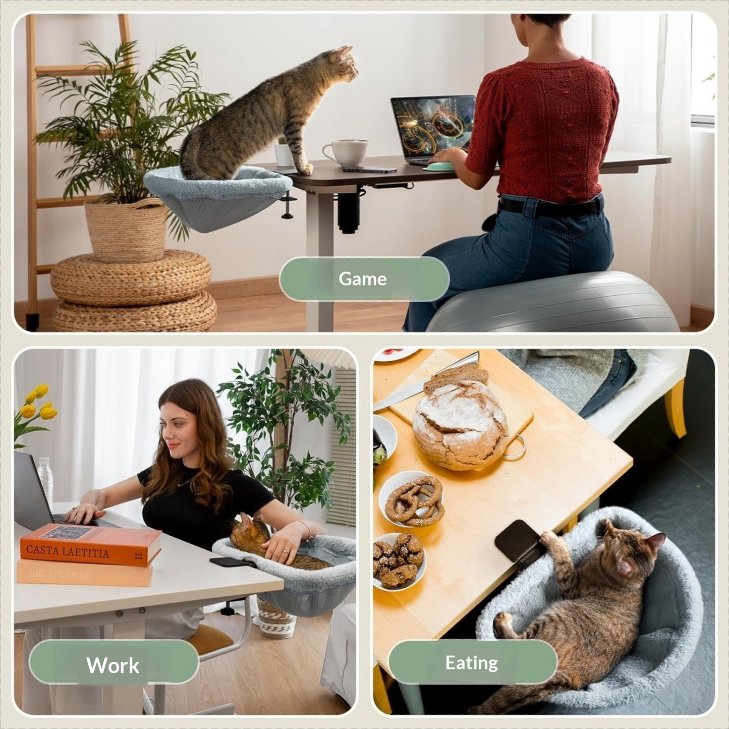 Clear your workspace and keep your companion close—experience a beautifully integrated, space-saving sanctuary that transforms frantic desk interruptions into peaceful, shared productivity.