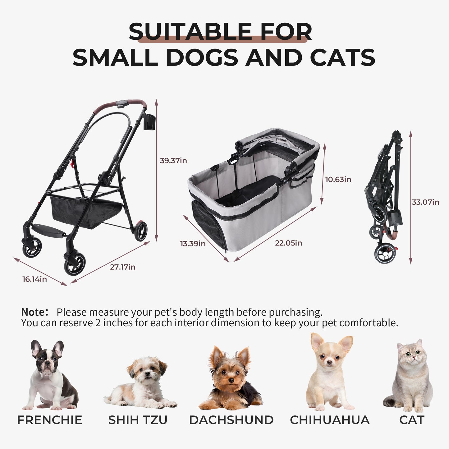 Detachable Pet Stroller | With Travel Bag & 360 Wheels Small Dog
