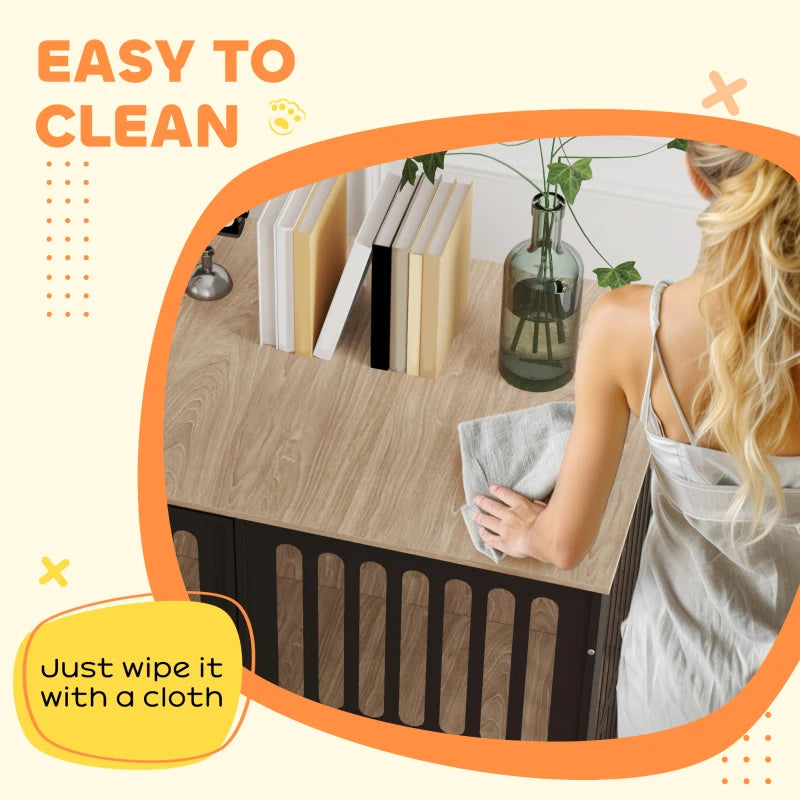 39" Walnut Dog Crate Furniture | Anti-Chew Mesh Kennel Table