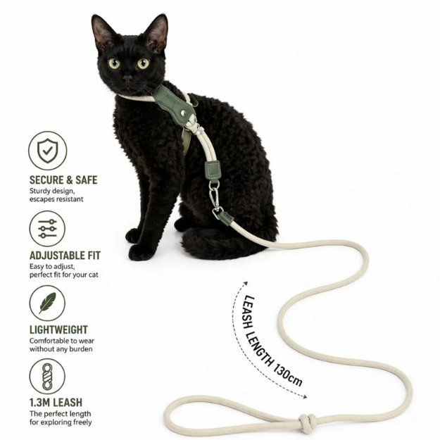 Unlock your indoor cat's natural curiosity with a whisper-light, minimalist harness that fuses absolute escape-proof security with breathtaking modern style.