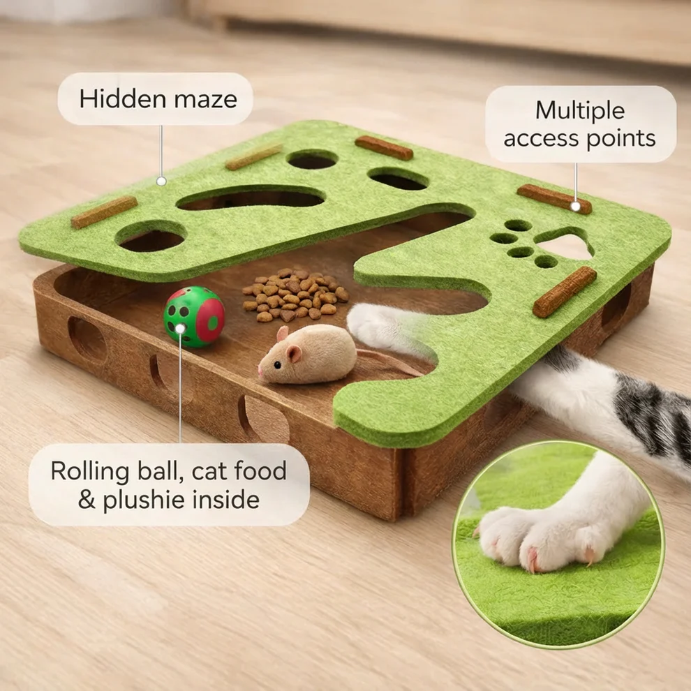 Unlock your cat’s primal hunting instincts and enjoy a flawless, scratch-free home with an artisan-inspired, mess-free puzzle sanctuary.